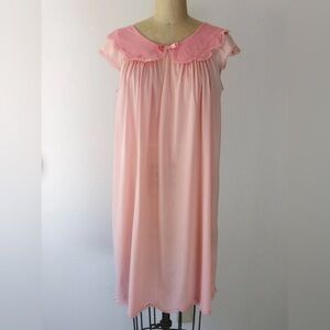 Vintage Babydoll Maxi Pink Lace Night Gown Sleep Ruffle Collar 70s 80s Bow